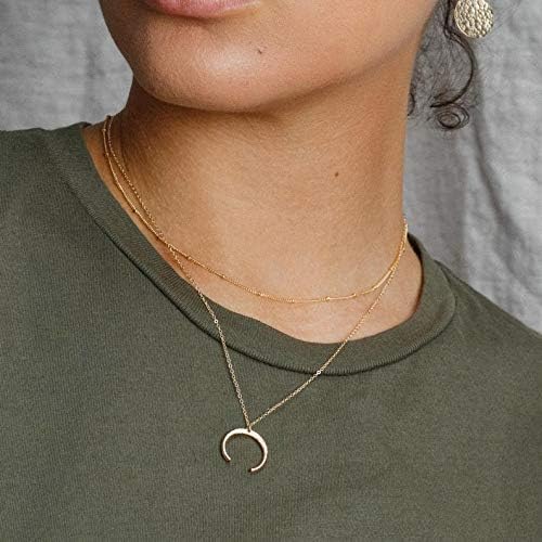 Turandoss Dainty Layered Choker Necklace, Handmade Y Pendant Necklace Multilayer Bar Disc Necklace Adjustable Layering Choker Necklaces for Women