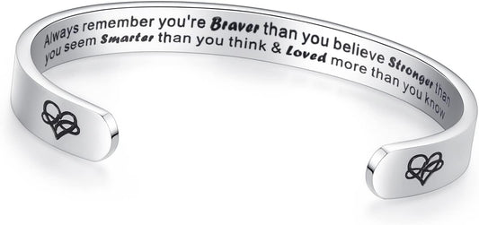 TONY & SANDY Inspirational Bracelets for Women Teen Girls Personalized Gifts for Daughter Granddaughter Mom Sister Friends Stainless Steel Engraved Cuff Birthday Easter Christmas