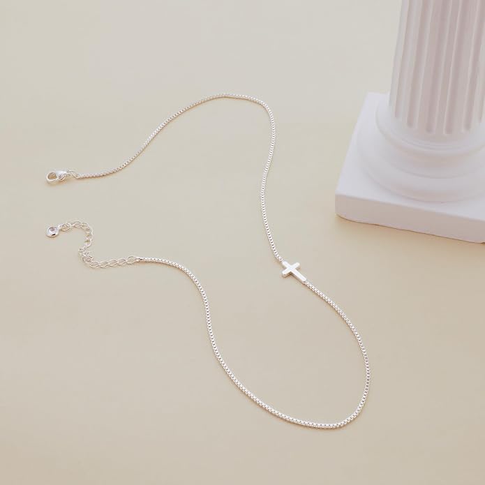 Cross Necklace for Women 14K Gold Silver Plated Dainty Small Cross Pendant Choker Simple Trendy Cute Cross Charm Chain Necklace Easter Basket Stuffers Baptism Religious Faith Jewelry Gift