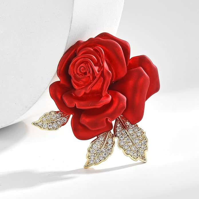 AILONMEI Red Rose Flower Brooches and Pins for Women Costume Jewelry Brooch Pins Broches Jewelry for Women Elegant Lady Pin
