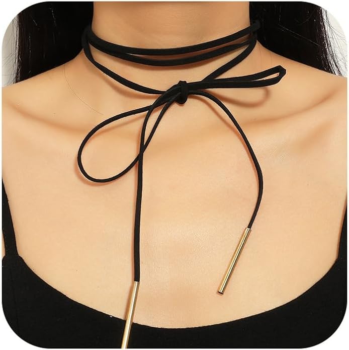 Fesciory Black Necklaces for Women, Adjustable Layered Velvet Leather Lace Collar Necklace, Goth Jewelry Gifts.