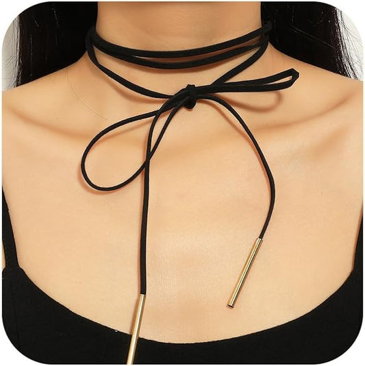 Fesciory Black Necklaces for Women, Adjustable Layered Velvet Leather Lace Collar Necklace, Goth Jewelry Gifts.