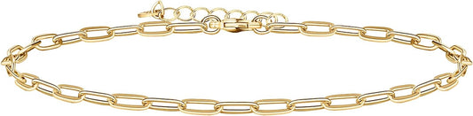 PAVOI 14K-18K Gold Plated Charm Link Flat Gold Anklets for Women | Beaded Marina Link Mariner Paperclip Snake Chain Jewelry Anklets
