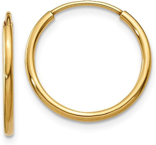 14k Gold Endless Hoop Earrings, 1.25mm Thick Tube