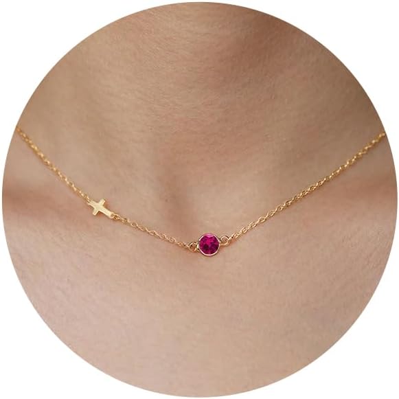 Gold Cross Necklaces for Women, 1-12 Birthstone Necklace Stocking Stuffers for Her Faith Confirmation Gifts for Teen Girls Virgin Mary Necklace Gifts for Christians Birthday Baptism Religious Jewelry