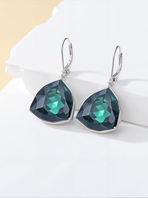TOUPOP Leverback Earrings for Women Sterling Silver Simple Geometric Birthstone Dangle Drop Earrings Jewelry Christmas Valentine Mothers Day Birthday Gifts for Women Her Wife