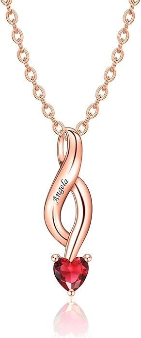 MissNaNa Sterling Silver Personalized Mothers Necklace with Simulated Birthstones Engraved 1-6 Children Names Custom Love Heart Pendant Family Necklace for Women Mother's Day Birthday