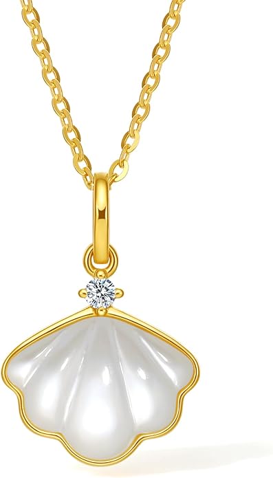 ZHOU LIU FU 750 Gold Shell Pendant with Mother of Pearl and Diamond Pendants Elegant White Jewelry for Women Mother's Day (Not Include Necklace) J0411915