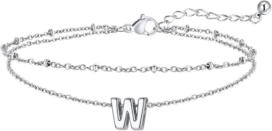 FaithHeart Initial Ankle Bracelets for Women, Waterproof 14k Gold Plated Initial Anklets Non Tarnish Stainless Steel Layered Anklet Summer Beach Foot Jewelry