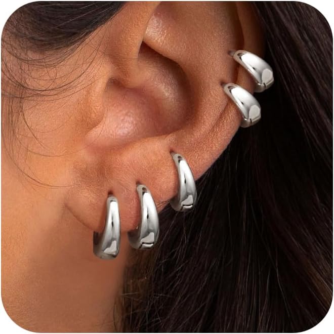 Hoop Earrings for Women 14K Gold Plated/Silver Hoops Simple Knot Huggie Small Hoop Earrings Set Trendy Hoops Everyday Wear Earrings for Women Jewelry