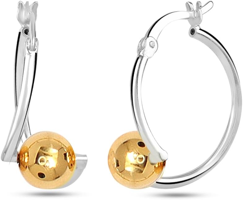 LeCalla 925 Sterling Silver Beaded Ball Hoop Earrings | Lightweight Sleeper Bead Ball Earring Hoops | Cape Style Hoop Earrings for Women