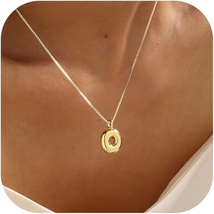 Bubble Gold Silver Letter Necklace Initial Necklaces for Women Trendy 14K Dainty Charm Pendant Name Necklace Personalized Jewelry Gift for Women Teen