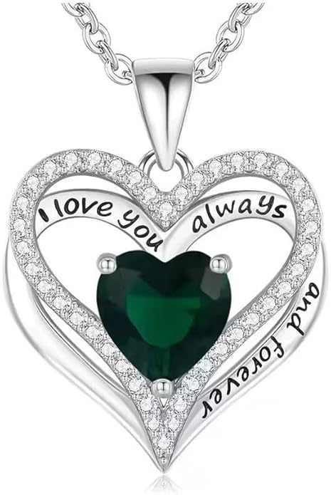 Birthstone Heart Necklace for Women Wife Girlfriend Mom Daughter Gifts S925 Silver Jewelry For Anniversary Rose Gold Gifts For Birthday Christmas Mothers Valentines Day