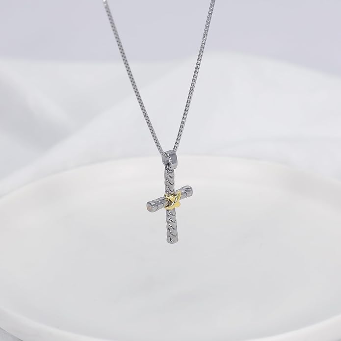 Mytys Coin Pendant Necklace for Women 18K Gold and Silver Intertwined Crossover Pendant Two Tone Necklaces Christmas Jewelry Gift