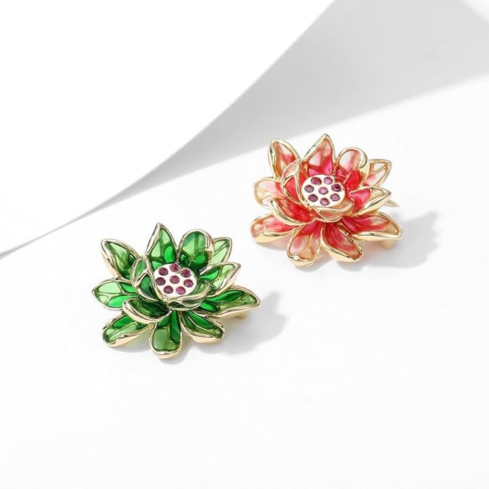 14K Gold Natural Peal Brooch with Lotus Design, High-End Elegant Vintage Chinese Style Accessory, Pearl Flower Brooch, Rhinestone/Crystal Brooches for Women