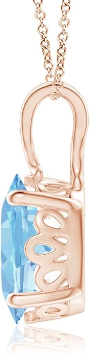 Angara Natural Aquamarine Solitaire Pendant for Women | Vintage in 14K Solid Gold/Platinum With 18" Chain | March Birthday, Anniversary, Gemstone Jewelry Gift