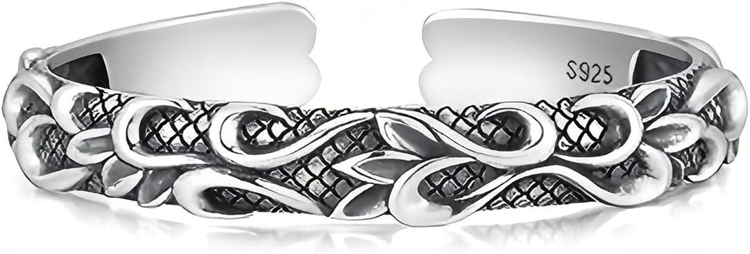 Kim Carrey S925 Sterling Silver Bracelet, Open Bangle Cuff Design, Men's Stacked Bracelets Gift Jewelry for My Man
