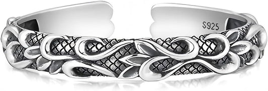 Kim Carrey S925 Sterling Silver Bracelet, Open Bangle Cuff Design, Men's Stacked Bracelets Gift Jewelry for My Man