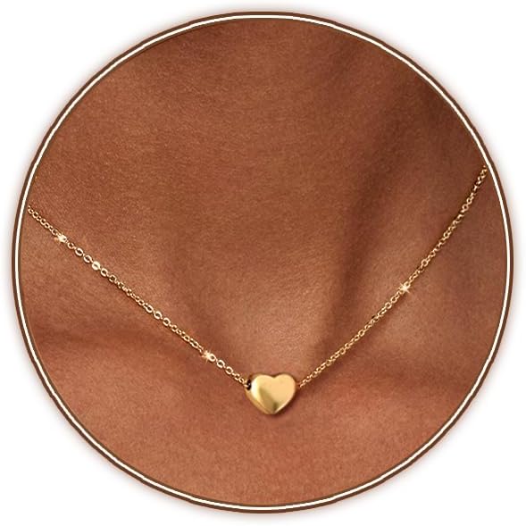 Zeffy Dainty Gold Heart Necklace for Women Trendy 14K Gold/Silver Plate Cute Heart Pendant Choker Necklaces Gold Love Heart Chain Necklace for Women Dainty Gold Jewelry Gifts for Women