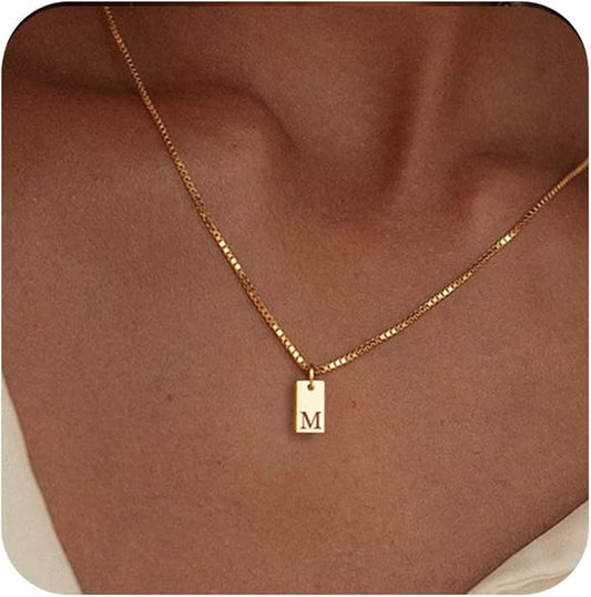 Initial Necklaces for Women 14K Gold Plated Letter Necklace Dainty Gold Name Necklace Personalized Initial Tag Pendant Necklace for Women Trendy Gold Jewelry