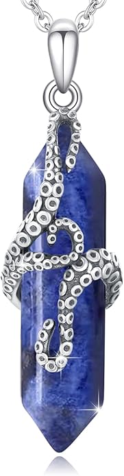 OHAYOO Octopus Tentacles Necklace 925 Sterling Silver Octopus Pendent Necklace Wrapped Obsidian Octopus Jewelry Gifts for Women