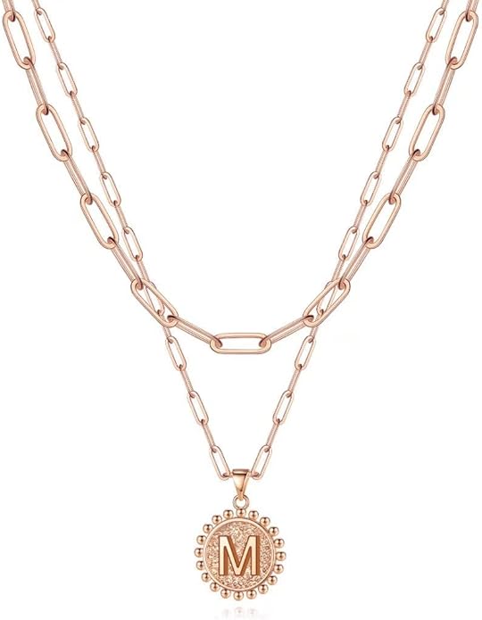 Ursteel Layered Initial Necklaces for Women, 14K-Gold-Plated Dainty Layering Paperclip Chain Necklaces for Women Jewelry