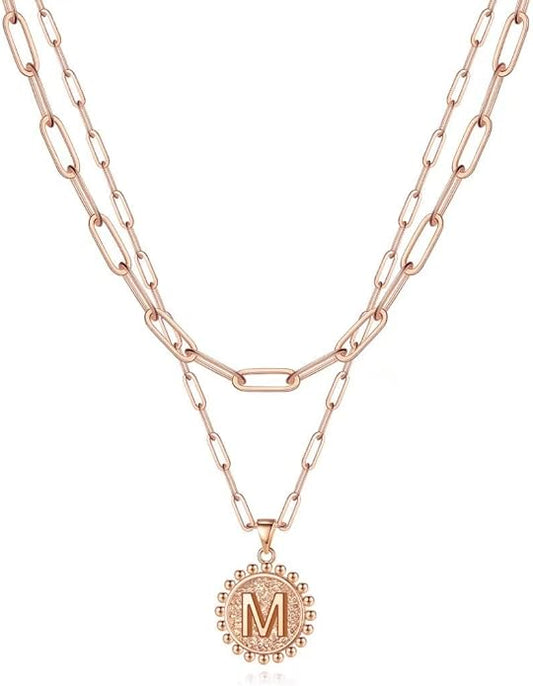 Ursteel Layered Initial Necklaces for Women, 14K-Gold-Plated Dainty Layering Paperclip Chain Necklaces for Women Jewelry