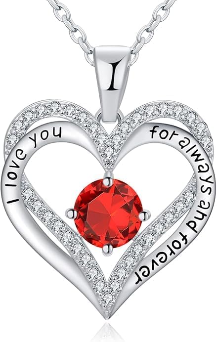 Birthstone Heart Necklace for Women Wife Girlfriend Mom Daughter Gifts S925 Silver Jewelry For Anniversary Rose Gold Gifts For Birthday Christmas Mothers Valentines Day