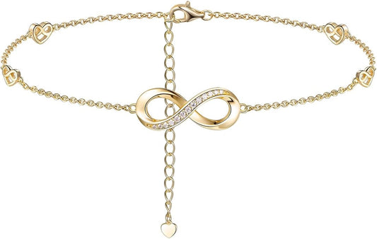 Moissanite Infinity Anklet for Women, Real Authentic 925 Sterling Silver Hypoallergenic, Beautiful Summer Jewelry, Dainty Ankle Bracelet, 8.6-10.6inch (21-26cm) Adjustable