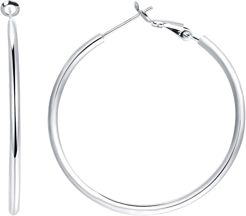 3 Pairs Sterling Silver Hoop Earrings, 14K White Gold Plated Big Hoop Earrings Set for Women 40 50 60MM