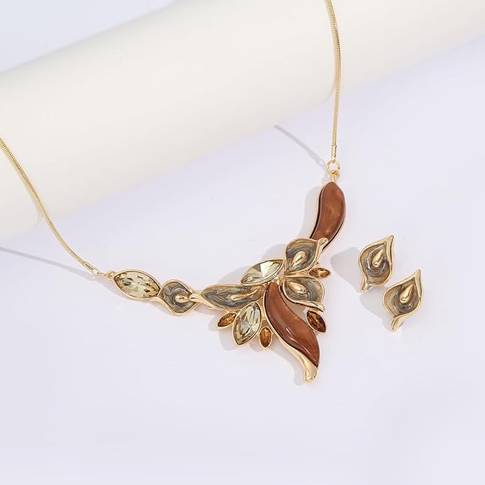 Chunky Statement Jewelry Set Vintage Retro Leaf Flower Floral Geometric Bohemian Boho Bib Necklace Earring Set Fashion Costume Jewelry for Women Girls Wedding Party Prom Unique Gift