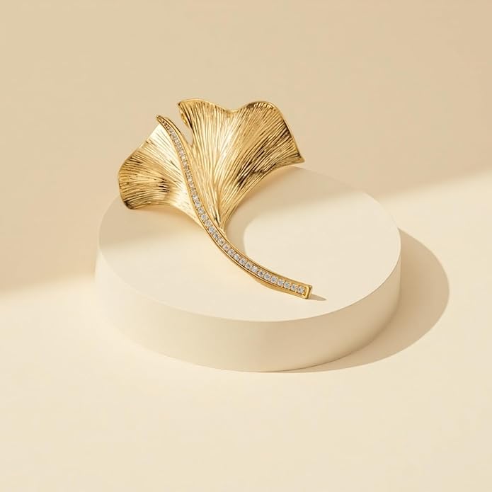 Gold Ginkgo Leaf Brooch Yellow Flower Lapel Pin Blazer Dress Jacket Suit Clothing Jewelry Vintage Inspired Birthday Festival Gift for Women