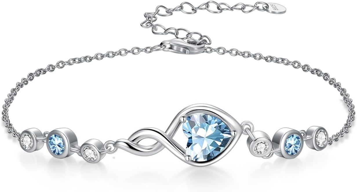 Infinity Birthstone Bracelet 925 Sterling Silver Heart Love Infinity Link Bracelet Fine Jewelry Birthday Christmas Gifts for Women Girlfriend Wife