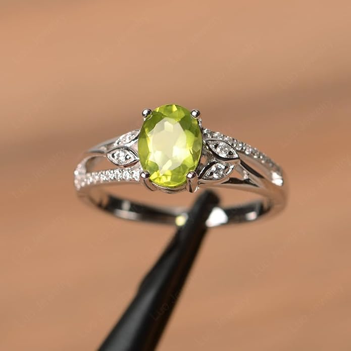 925 Sterling Silver Oval Shaped 8X6 MM Gemstone Ring Leaf Engagement Ring for Women Jewelry
