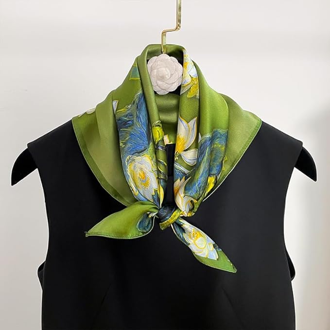 ANDANTINO 100% Mulberry Silk Scarf -21” Lightweight Square Neckerchief – Breathable Digital Printed Scarves with Gift Packed