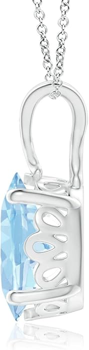 Angara Natural Aquamarine Solitaire Pendant for Women | Vintage in 14K Solid Gold/Platinum With 18" Chain | March Birthday, Anniversary, Gemstone Jewelry Gift