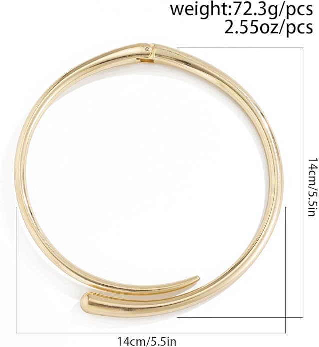 Chunky Choker Collar Necklace Gold Silver Metal Smooth Spring Open Teardrop Choker Statement Open Round Collar Necklace Trendy Minimalist Necklace for Women