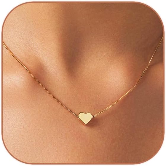 Cute Heart Necklace Dainty 18k Gold Plated Tiny Heart Pendant Choker Necklaces Small Gold Love Open Heart Chain Necklace for Women Simple Gold Necklace for Women Trendy Jewelry
