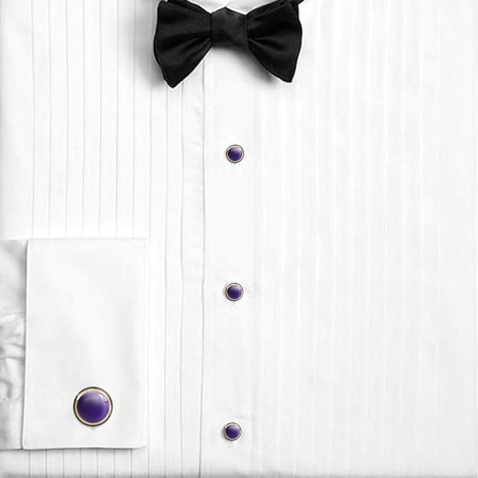 HAWSON Cufflinks and Studs for Men-Fashion Men Vintage Enamel Carbon Fiber Tuxedo Shirt Cufflinks and Studs Set for Regular Wedding Business Accessories