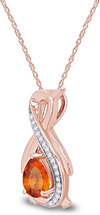 Infinity Penguin Pendant Necklace for Women, 14K Gold Over Sterling Silver with Pear & Round Cut Simulated Birthstone & White Diamond Accents, Dainty Animal Jewelry Gift with 18" Chain