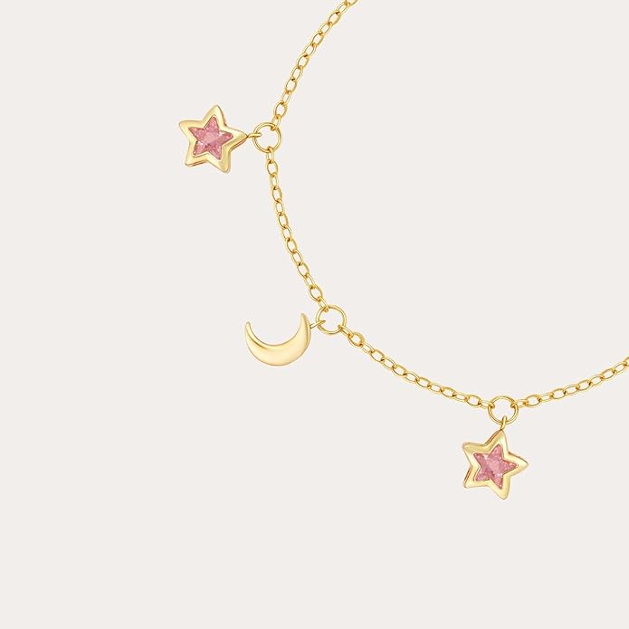ZUDO Crystal Moon and Stars Dangling Choker Necklace – 18K Gold Plated Stainless Steel Celestial Jewelry for Women, Elegant Daily Wear Accessory
