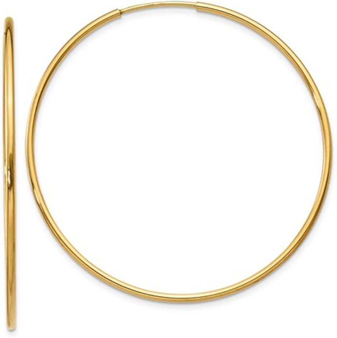 14k Gold Endless Hoop Earrings, 1.25mm Thick Tube