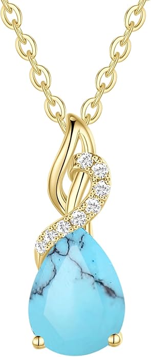 FANCIME 14K Solid Yellow Gold Teardrop Pendant with Diamond Birthstone Necklace Birthday Gifts for Mom Women, Sterling Silver Chain 16" + 2" Extender