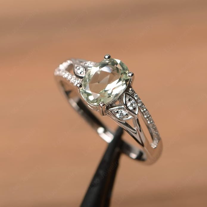 925 Sterling Silver Oval Shaped 8X6 MM Gemstone Ring Leaf Engagement Ring for Women Jewelry