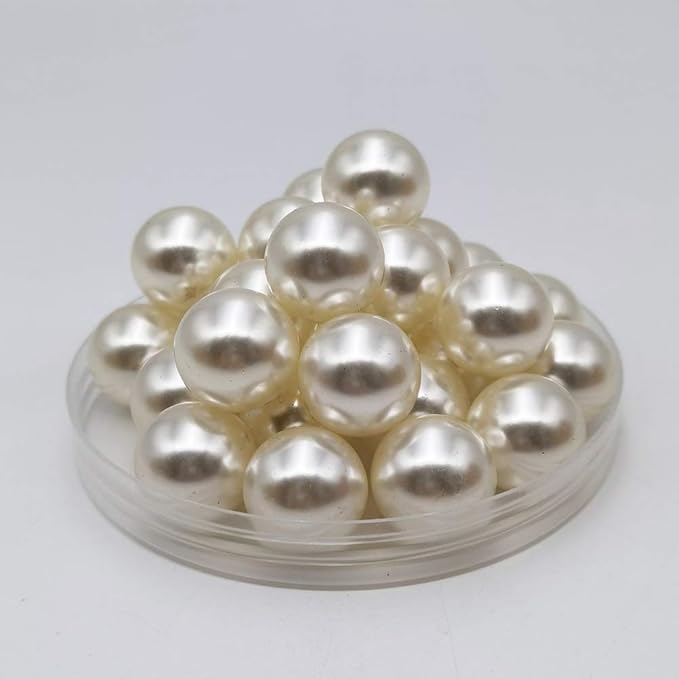 INSPIRELLE 70pcs 20mm (0.79 Inch) Ivory Lustrous ABS Undrilled Art Faux Pearls for Big Containers, Big Size No Hole Makeup Beads Imitation Round Pearl Beads for Table Scatter Home Wedding Decoration