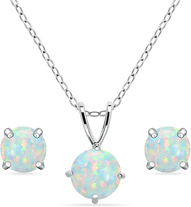 Jewelry Sets for Women, Necklace and Earring Sets for Women, Birthstone Jewelry, Genuine or Synthetic Gemstone, Round Solitaire, Pendant Necklace, Stud Earrings, Sterling Silver Jewelry or Gold Flash
