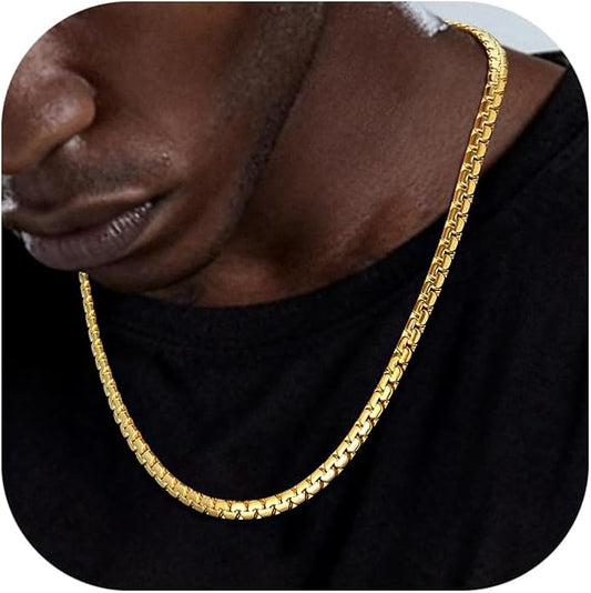 Richsteel Stainless Steel Mens Flat Link Chain Necklace, Black/Gold/Steel Chain for men, 2mm/4mm/6mm Width, No Tarnish & Hypoallergenic Hip Hop Jewelry, 18"-30" Length