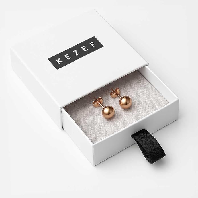 KEZEF Sterling Silver Ball Stud Earrings Hypoallergenic Earrings for Women | Available in Sterling Silver, Rose Gold, or 14K Gold Plated Silver (2mm-10mm)