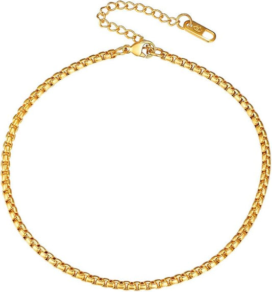 PROSTEEL Stainless Steel Chain Anklets for Women, Silver/Gold Tone, Ankle Bracelets Hypoallergenic, 8-10.5 Inch Adjustable, Come with Box