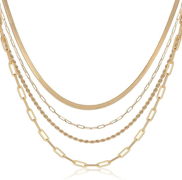 14K Gold Plated Layering Necklaces For Women Gold Necklace Set, Cuban Link, Snake Chain, Paperclip Layered Chains, Twisted Rope and Twisted Chain, Trendy Layering Necklace